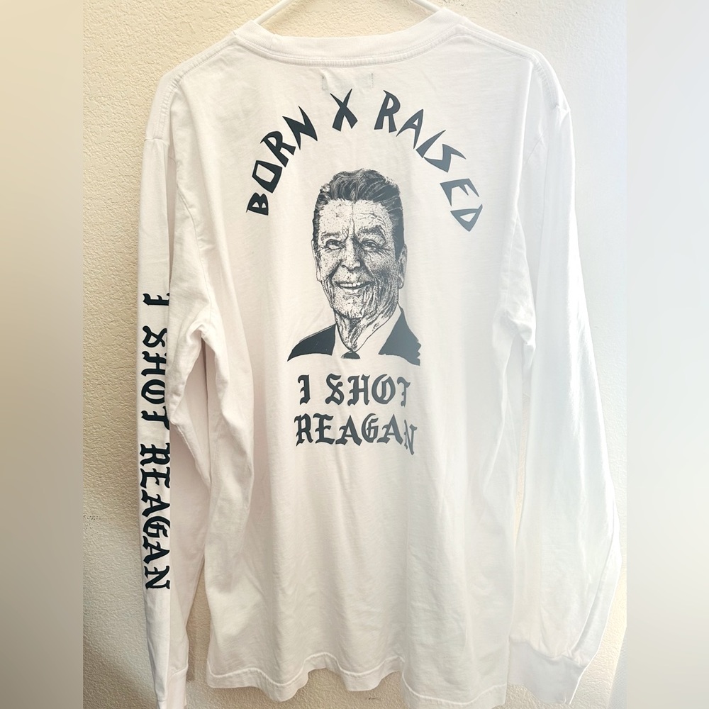 NEW BORN X RAISED I SHOT REAGAN WHITE L/S T-SHIRT
SIZE: L